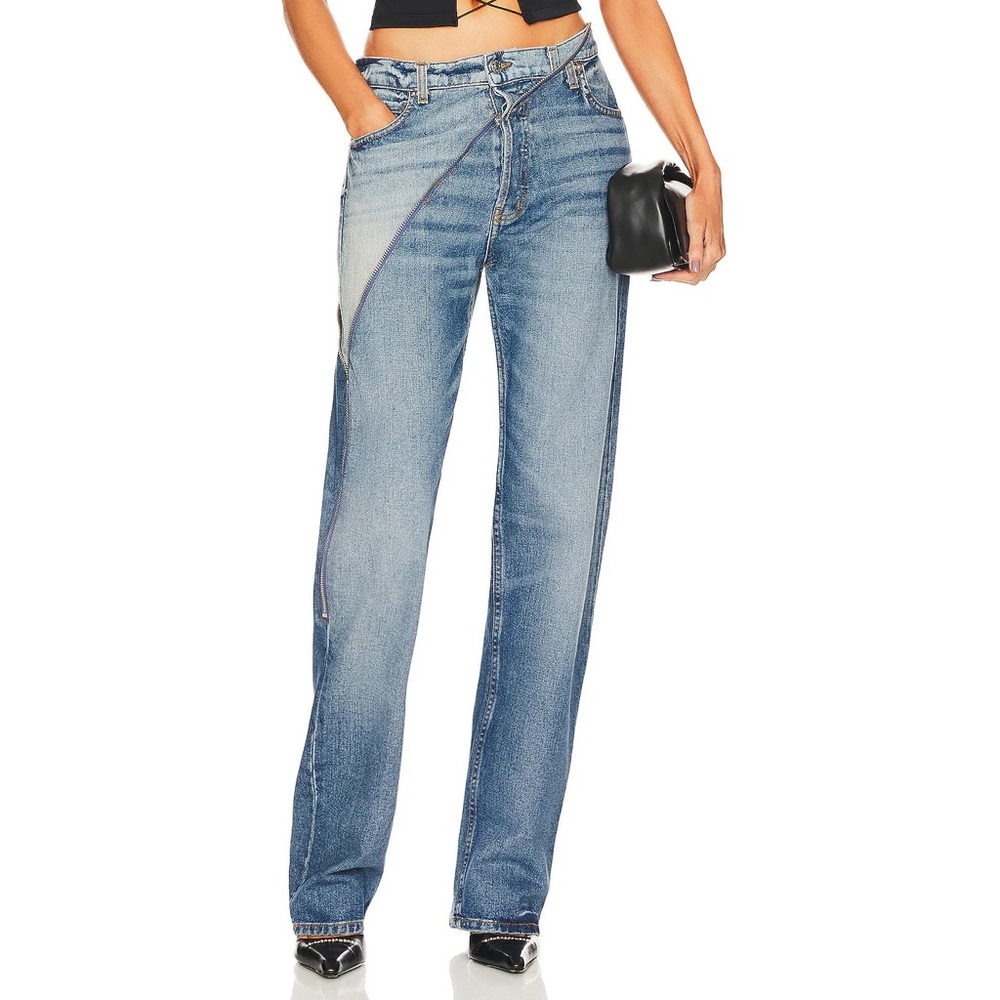 EB Denim Gemini Jeans Zipper Split Two Jean Upcycled Reworked Denim Lightwash